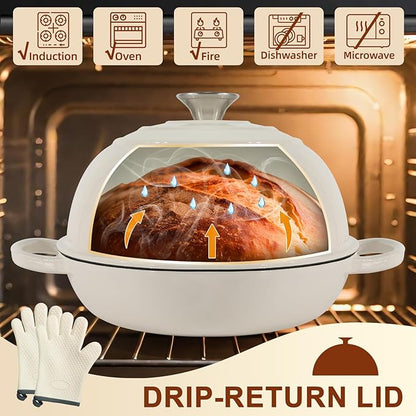 AHJ 6QT Dutch Oven For Bread Baking, Enameled Cast Iron Dutch Oven Pot with Lid, Multi-Functional Bread pan, Sourdough Baking Supplies with Proofing Basket, Cast Iron Bread Oven, Silicone Sling & Gloves. - Image 2