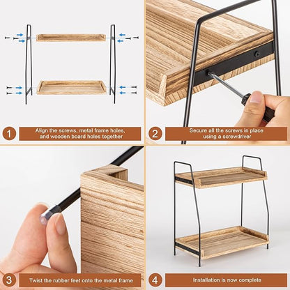 ANBOXIT Countertop Coffee Station Organizer, 2 Tier Wooden Shelf for Coffee Bar Accessories, Condiment Storage Caddy for Kitchen, Home, Office - Brown - Image 5