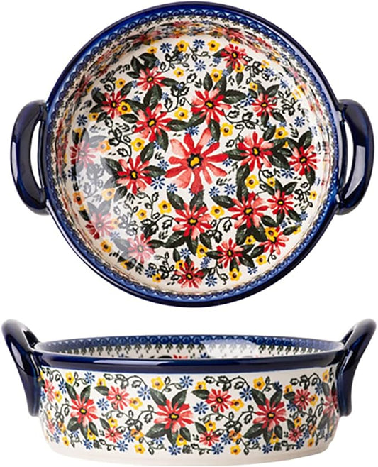 Red Daisy Flower Vintage Style Ceramic Bakeware Casserole Dish Baking Pan Lasagna Pans Baking Dish with Handles for Oven/Cooking/Kitchen-1 PCS, 32 OZ by Bicuzat