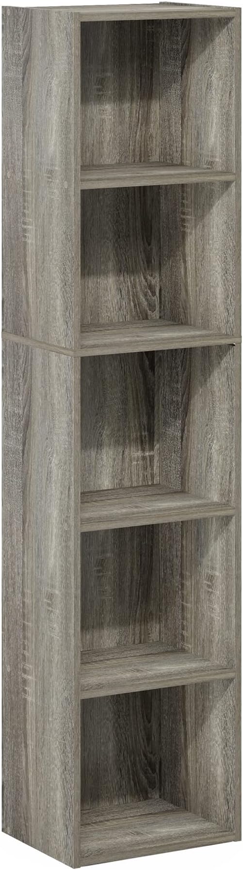 Furinno PASIR Book Shelf, 5-Tier Tall Narrow Bookshelf, Open Shelves Bookcase, 9 x 12 x 52, Easy Assembly, for Living Room, Bedroom, Home Office, French Oak - Image 7