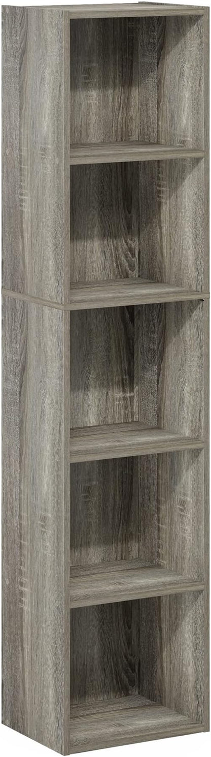 Furinno PASIR Book Shelf, 5-Tier Tall Narrow Bookshelf, Open Shelves Bookcase, 9 x 12 x 52, Easy Assembly, for Living Room, Bedroom, Home Office, French Oak - Image 7