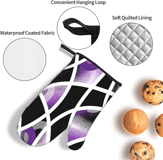 3-Piece Purple Black Abstract Geometric Oven Mitts and Pot Holders Set, Heat Resistant Modern Art Kitchen Gloves Hot Pads for Baking Cooking Grilling, Chef Gifts for Cooking Lovers, Home Decor, Purple - Image 6