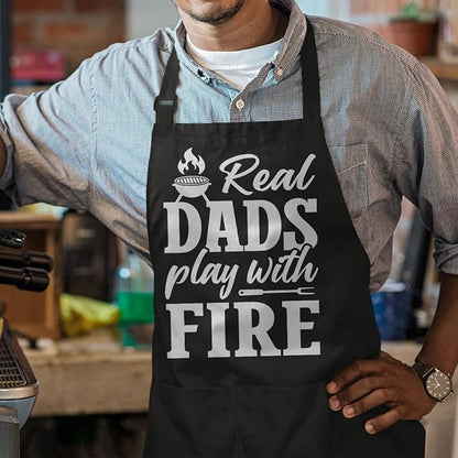 SANDJEST Funny Mens Aprons with Pockets for BBQ Grilling Cooking Grandpa Husband Apron for Birthday Christmas Father's Day