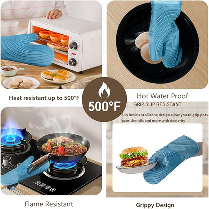 Silicone Oven Mitts-13.6 in Extended Oven Mitts Heat Resistant 500F, Oven Gloves with Soft Liner Good Grippy BPA-Free Easy to Clean Flexible-Oven Mits Set for Cooking Baking Grilling BBQ - Image 4