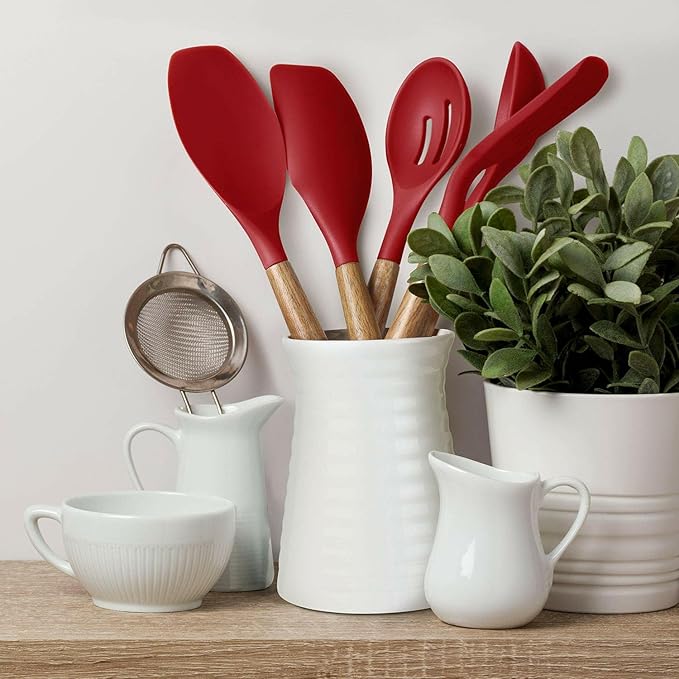 Kitchen Utensils Set, Silicone Cooking Utensils Set,Non-Stick Silicone Spatula Set with Natural Acacia Hard Wood Handle, 5 Piece, Upgraded Thickened Cookware - Image 6