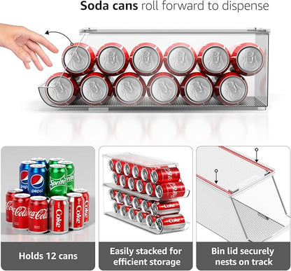 Sorbus Soda Can Organizer for Refrigerator Stackable Can Holder Dispenser with Lid for Fridge, Pantry, Freezer – Holds 12 Cans Each, BPA-Free, Clear Design, (2-Pack) - Image 6