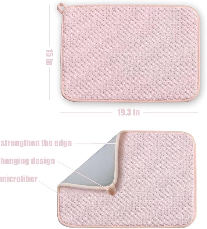 Pink Dish Drying Mats for Kitchen Counter, 2 Pack Dish Drying Mat Drying Pad, Dish Rack Drainer Mat, Kitchen Mat (Pink) - Image 3