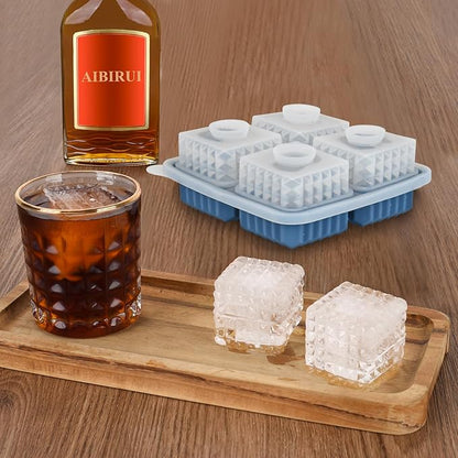 2-Inch Whiskey Ice Cubes Mold,Silicone Ice Cube Trays with Lid | Diamond Textured Large Square Ice Cube Mold,Bourbon Ice Cube Molds,Ice Trays-Ice Molds for Whiskey,Cocktails,Blue