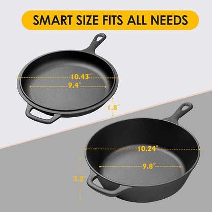 EDGING CASTING 2-in-1 Pre-Seasoned Cast Iron Dutch Oven Pot with Skillet Lid Set, 10" Skillet 3QT Pot for Cooking, Baking, Frying and Camping - Image 2