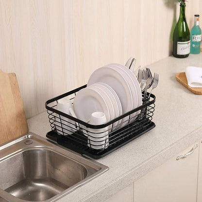 TQVAI Kitchen Dish Drainer Rack with Drying Board and Full-Mesh Silverware Utensils Holder, Black - Image 2