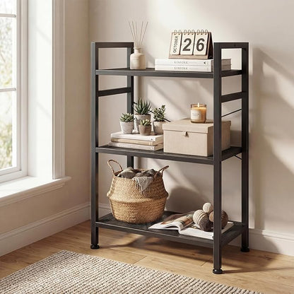 DUMOS 3 Tiers Bookshelf, Classical Book Shelf, Tall Display Shelves in Living Room/Home/Office, Storage Organizer for CDs/Books/Movies, Black - Image 2
