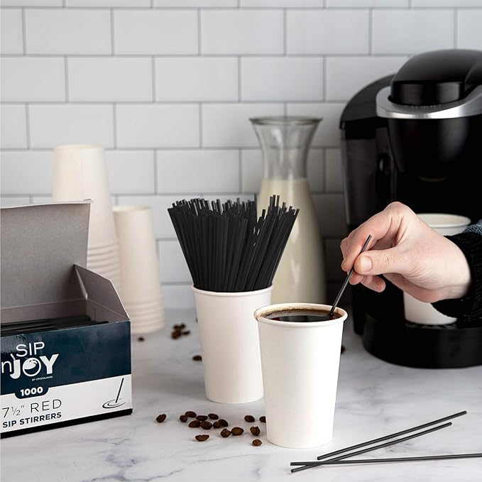 Crystalware, Plastic Stir Straw, Sip Stirrer, For Coffee and Cocktail, 7 1/2 Inches 1000/Box, Black - Image 2