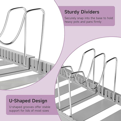 MUDEELA Pot Lid Organizer Rack for Cabinet, Expandable Pots and Pans Organizer under Cabinet with 12 Adjustable Dividers, Pan Organizers Holder inside Cabinet for Cutting Boards, Baking Sheets, Grey - Image 6