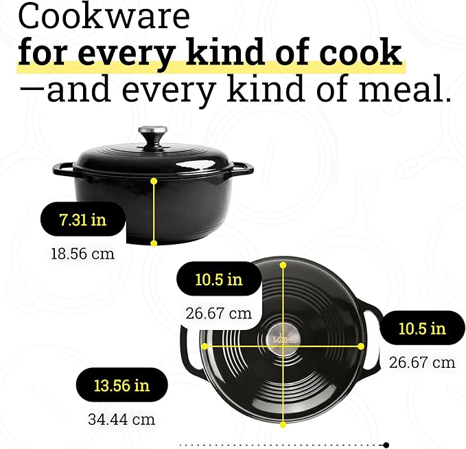 Lodge Essential Enamel Cast Iron Dutch Oven - Perfect for Bread Baking, Braising, Marinating & Slow Cooking - Features Moisture-Sealing Lid & Dual Handles - Kitchen Essentials - 6 Quarts - Midnight Chrome - Image 5