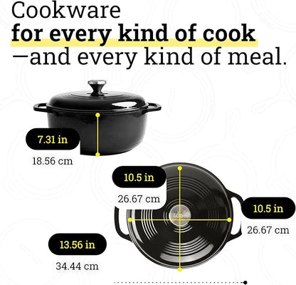 Lodge Essential Enamel Cast Iron Dutch Oven - Perfect for Bread Baking, Braising, Marinating & Slow Cooking - Features Moisture-Sealing Lid & Dual Handles - Kitchen Essentials - 6 Quarts - Midnight Chrome - Image 5