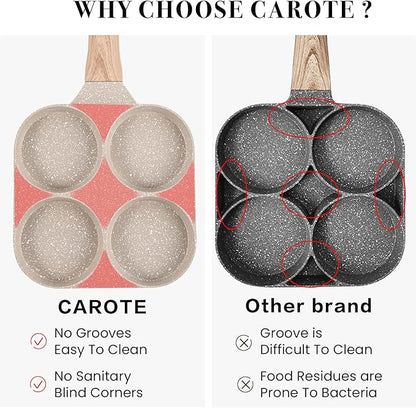 CAROTE Egg Pan Omelette Pan, 4-Cup Nonstick Granite Omelette Skillet - Pancake Pan and Healthy Egg Cooker Suitable for Gas Stove & Induction Cookware - Image 4
