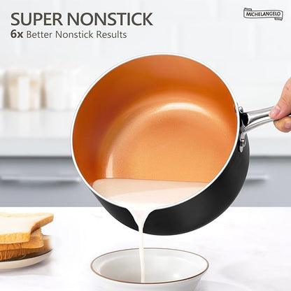 MICHELANGELO Sauce Pan Set, Ultra Nonstick Saucepan Set of 3, Ceramic Saucepans with Lids, 1 Qt & 2 Qt & 3 Qt Small Pot Set, Copper Sauce Pan with Lid - Image 2
