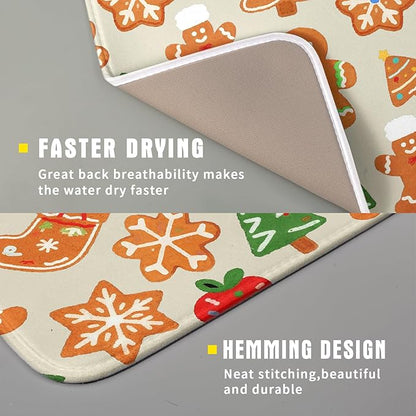 Christmas Dish Drying Mat for Kitchen Counter 16x18 Cute Gingerbread Themed Winter Xmas Holiday Absorbent Reversible Microfiber Drying Mats Kitchen Countertop Protector Dishes Drainer Rack Pad - Image 3