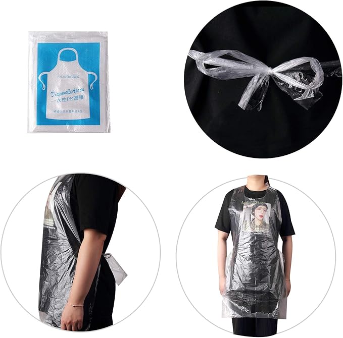 JIAKAI 23 x 37 inches Clear Polyethylene Waterproof Disposable Aprons For Cooking, Serving, Painting or Dish-Washing-100pcs