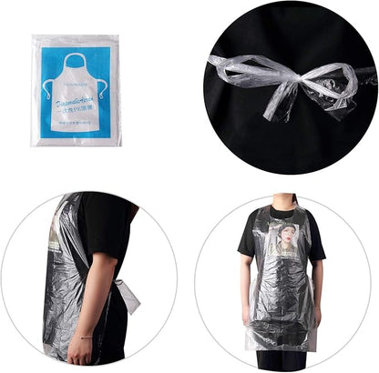 JIAKAI 23 x 37 inches Clear Polyethylene Waterproof Disposable Aprons For Cooking, Serving, Painting or Dish-Washing-100pcs