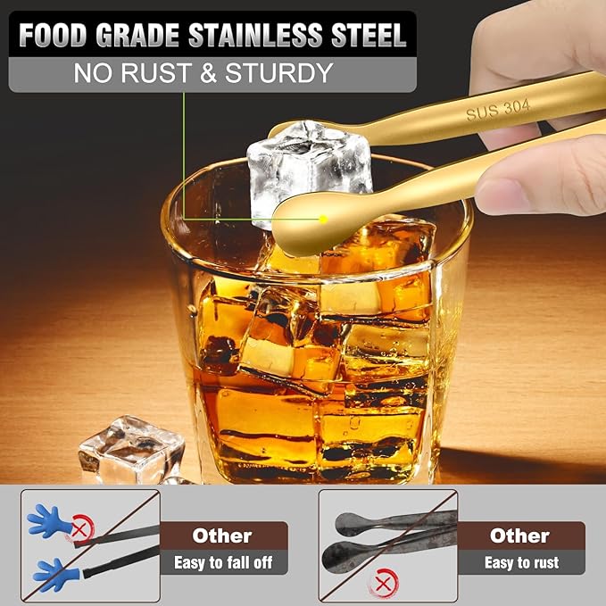 Walfos Small Gold Tongs For Serving,Food Grade Stainless Steel 4" Mini Tongs Appetizers for Parties Catering, Sugar，Desserts，Tea Party, Coffee Bar, Set of 12 （Gold） - Image 3