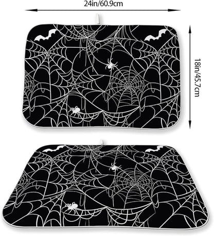 Halloween Dish Drying Mat 18 x 24 Inch Bat Spider Web Drying Mat for Kitchen Counter Absorbent Spiders Black Dishes Dry Pad for Drainer Rack Kitchen Fast Dry