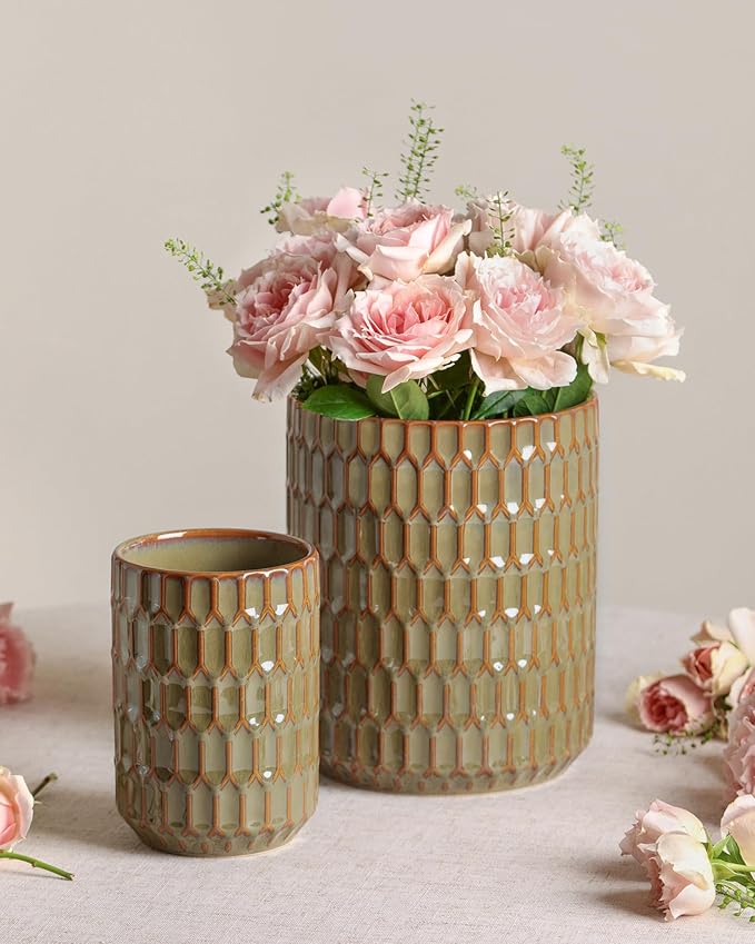 Utensil Holder, 7.5"+5.3" Ceramic Kitchen Utensil Holder for Countertop, Large Cooking Utensil Crock for Kitchen Counter, Set of 2, Green - Image 2