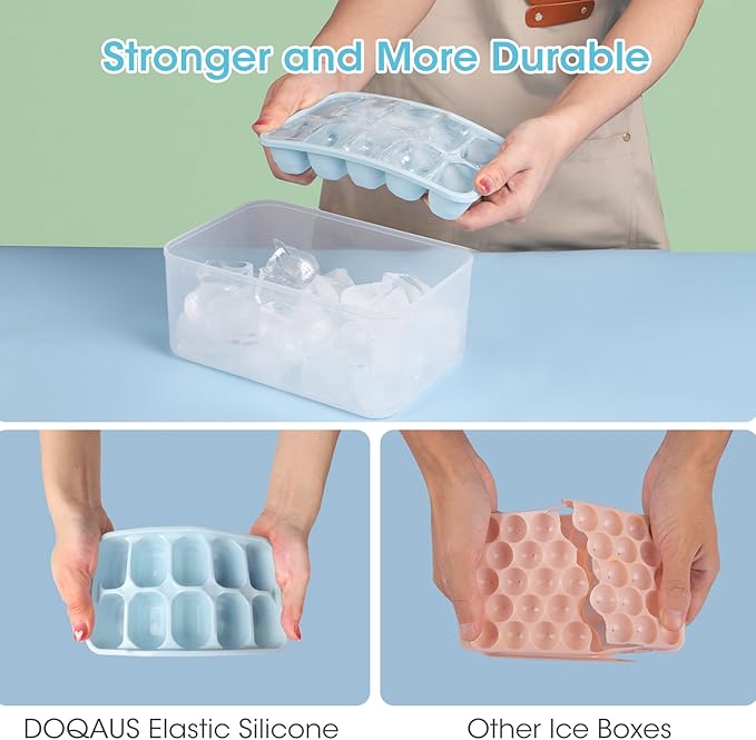DOQAUS Ice Cube Tray with Lid and Bin - 4 Pack Silicone Ice Cube Trays for Freezer, Stackable Ice Bucket Kits with Storage Container & Scoop for Kitchen, RV, Cocktail, Coffee - Image 3
