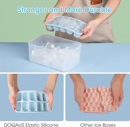 DOQAUS Ice Cube Tray with Lid and Bin - 4 Pack Silicone Ice Cube Trays for Freezer, Stackable Ice Bucket Kits with Storage Container & Scoop for Kitchen, RV, Cocktail, Coffee - Image 3
