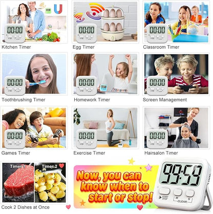 Antonki 2 Pack Digital Timer for Kids, Magnetic Countdown Kitchen Timers for Cooking, Egg, Classroom, Teacher, Exercise, Study, Oven - Battery Included - Image 7