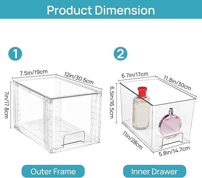 Vtopmart 8 Pack Large Stackable Storage Drawers,Clear Acrylic Drawer Organizers with Handles, Easily Assemble for Fridge, Bathroom,Kitchen Undersink,Cabinet,Pantry Organization and Storage - Image 3