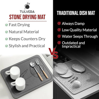 Stone Dish Drying Mat for Kitchen Counter – Diatomaceous Earth Drying Mat | Fast-Absorbing, Minimalist Design, Durable Diatomite | Non-Slip, Heat Resistant, Easy-to-Clean | USA Brand | 15.7”x11.8” - Image 3