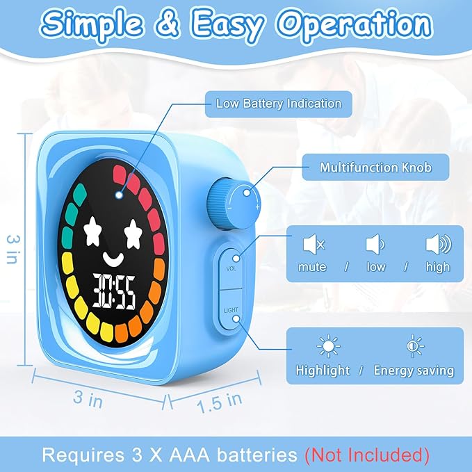 Visual Timer for Kids, 99 Minute Digital Cute Kids Visual Timer Classroom for Homeschool Supplies Study Teaching Time Management Tool Countdown & Stopwatch, 2 Pack Blue with Colorful Display