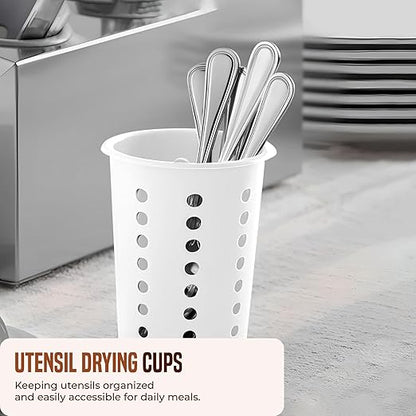 OCS Parts Perforated Utensil Drying Cups | White | Set of 3 | Plastic Flatware Holder Cylinders for Kitchen Counter Organization - Image 3