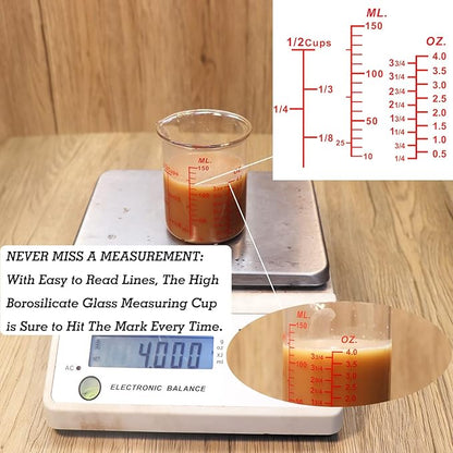 3 Piece Glass Measuring Cup Set, Includes 1/2-Cup, 1-Cup, and 2-Cup High Borosilicate Glasss Liquid Measuring Cups, Dishwasher, Freezer, Microwave, and Preheated Oven Safe, Essential Kitchen Tools - Image 4