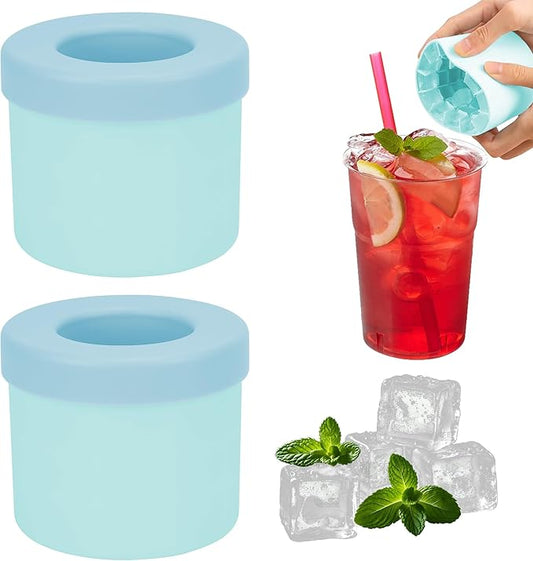 2 Pack Cylinder Silicone Ice Cube Molds, Easy-Release Ice Cube Trays for Cocktails, Whiskey, Coffee, Drinks, Portable Ice Bucket Maker Cup with Squeeze Design, 40 Pcs Ice Cubes Capacity (Blue)