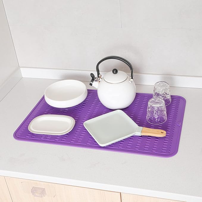 MicoYang Silicone Dish Drying Mat for Multiple Usage,Easy clean,Eco-friendly,Heat-resistant Silicone Mat for Kitchen Counter or Sink,Refrigerator or Drawer Liner Purple 3XL 28 inches x 18 inches - Image 5