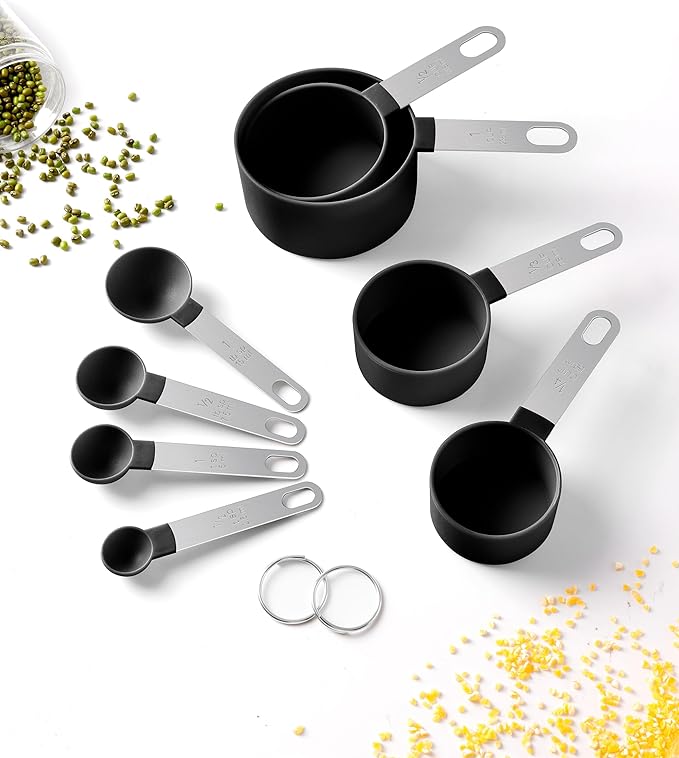 Measuring Cups and Spoons Set of 8 Pieces, nesting measuring cups for Measuring Dry or Liquid Ingredients, Stainless Steel Handle, Kitchen Gadgets for Cooking & Baking （Black） - Image 3