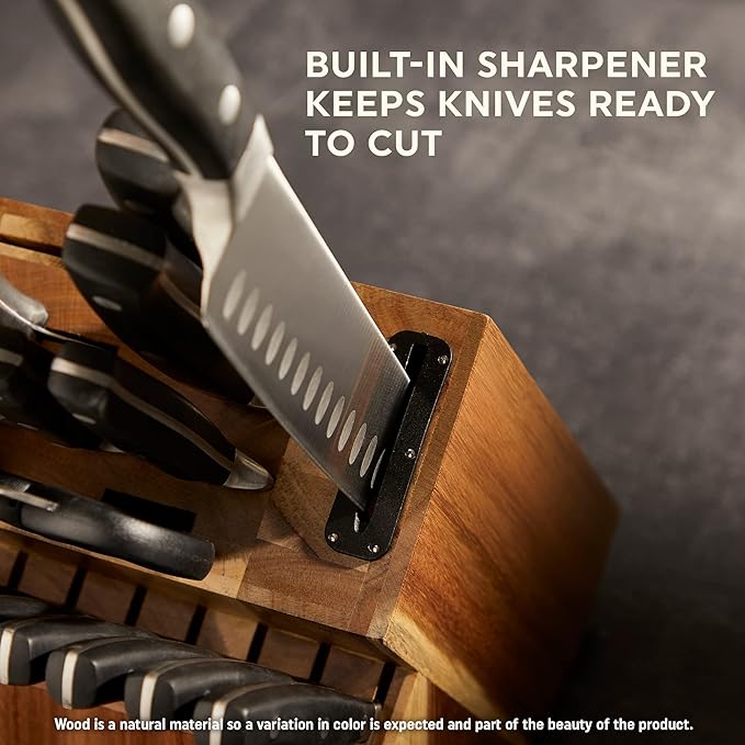 Chicago Cutlery Insignia Triple Rivet Poly (18-PC) Kitchen Knife Block Set With Wooden Block & Built-In Sharpener, Black Ergonomic Handles and Sharp Stainless Steel Professional Chef Knife Set - Image 3