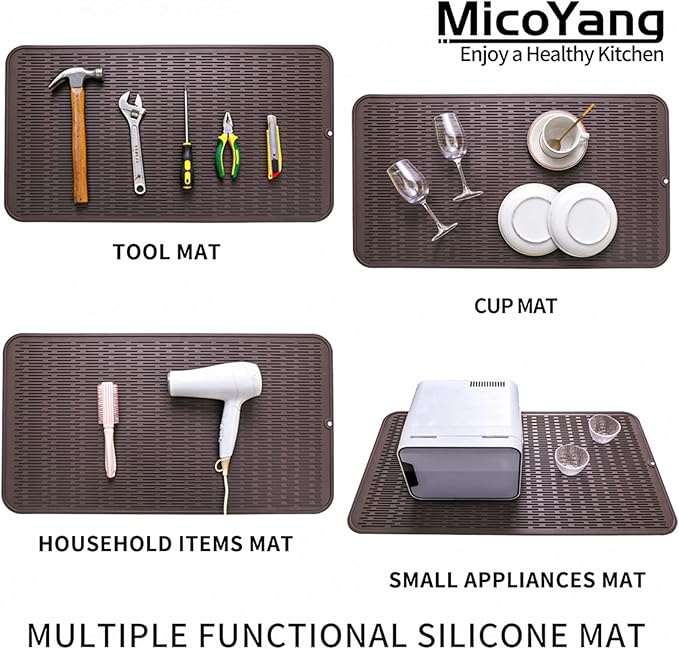 MicoYang Silicone Dish Drying Mat for Multiple Usage,Easy clean,Eco-friendly,Heat-resistant Silicone Mat for Kitchen Counter or Sink,Refrigerator or Drawer Liner Coffee 4XL 32 inches x 18 inches - Image 3