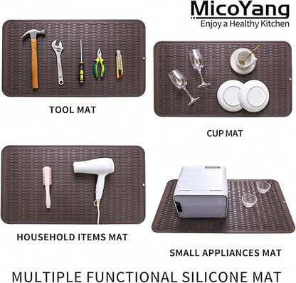 MicoYang Silicone Dish Drying Mat for Multiple Usage,Easy clean,Eco-friendly,Heat-resistant Silicone Mat for Kitchen Counter or Sink,Refrigerator or Drawer Liner Coffee 4XL 32 inches x 18 inches - Image 3