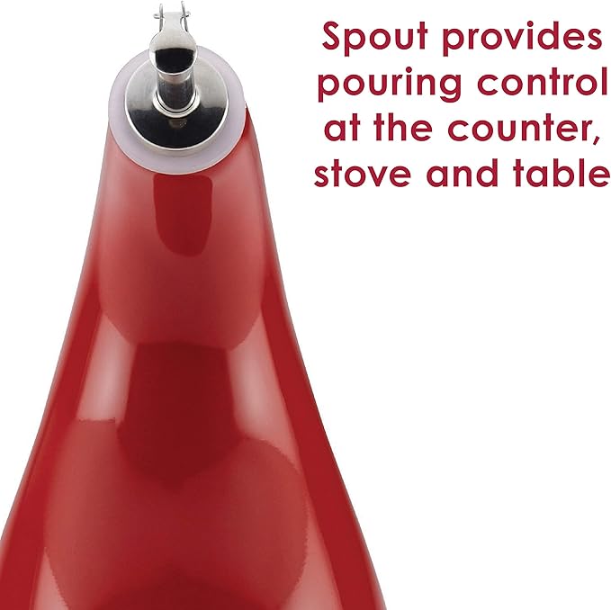 Rachael Ray Solid Glaze Ceramics EVOO Olive Oil Bottle Dispenser with Spout Set, 2 Piece, Red (Pack of 4) - Image 5