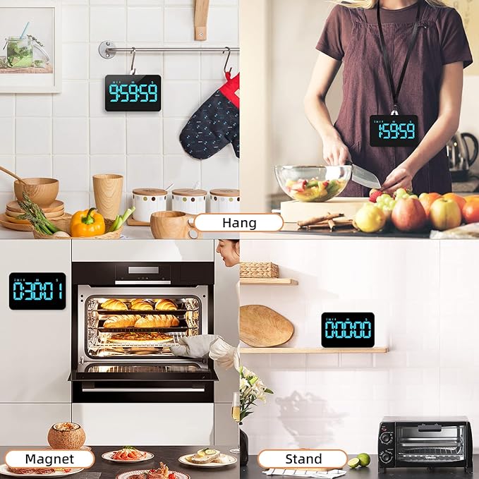 Rechargeable Digital Kitchen Timer for Cooking, Magnetic Timers with Countdown/up, Kids Timer with 5”LED Display 3 Brightness 4 Volume Adjustable for Classroom/Office/Home/Work/Fitness/Game（Blue） - Image 5