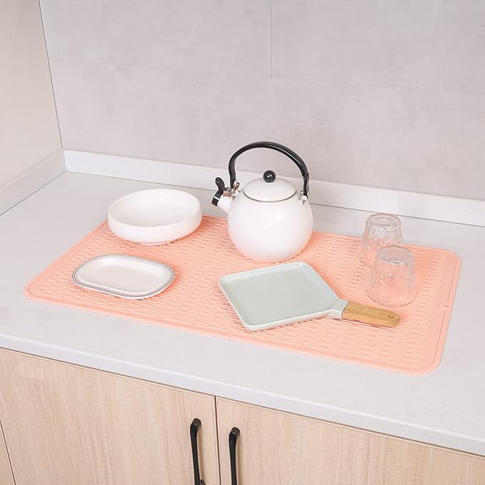 MicoYang Silicone Dish Drying Mat for Multiple Usage,Easy clean,Eco-friendly,Heat-resistant Silicone Mat for Kitchen Counter or Sink,Refrigerator or Drawer Liner Pink 4XL 32 inches x 18 inches - Image 7