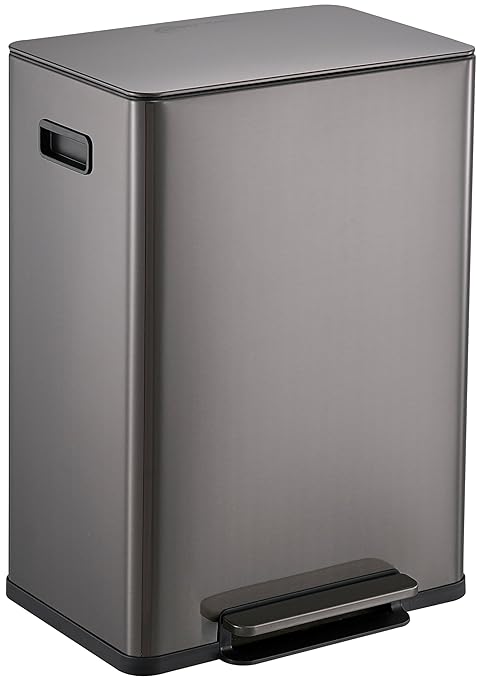 SIMPLI-Magic Infinity Edge 16 Gallon (60L) Kitchen Trash Can - Hands-Free Step Pedal, Soft-Close Lid, Stainless Steel Garbage Can with Removable Inner Bucket, Fingerprint-Resistant Finish by Simpli-Magic