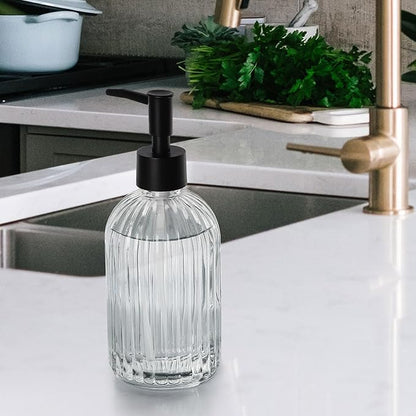 Topsky Glass Soap Dispenser with Plastic Pump, 400ml Liquid Hand Soap Dispenser, Rustproof Pump for Kitchen & Bathroom, Great for Lotions, Essential Oil, Liquid Soaps,Transparent - Image 2