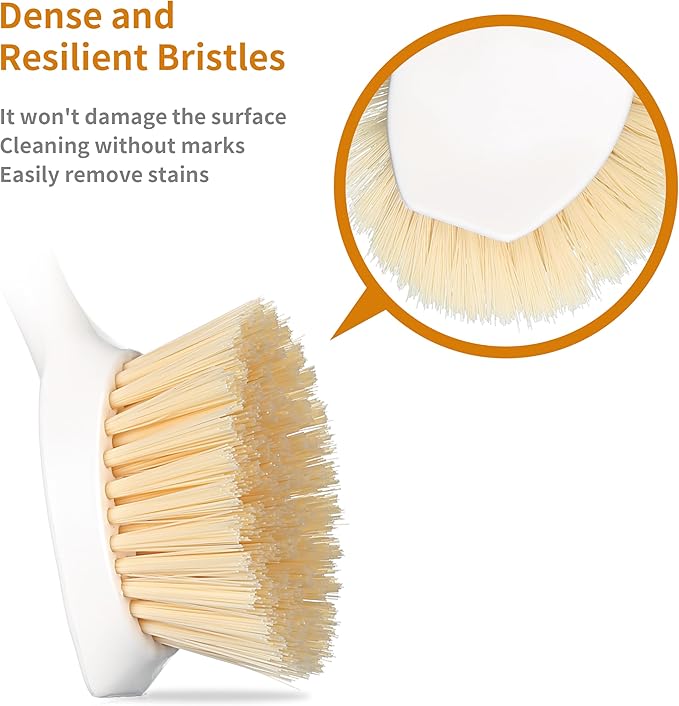 2 Pack Kitchen Dish Brush Bamboo Handle Dish Scrubber Built-in Scraper, Scrub Brush for Pans, Pots, Kitchen Sink Cleaning, Dishwashing and Cleaning Brushes are Perfect Cleaning Tools, White - Image 3
