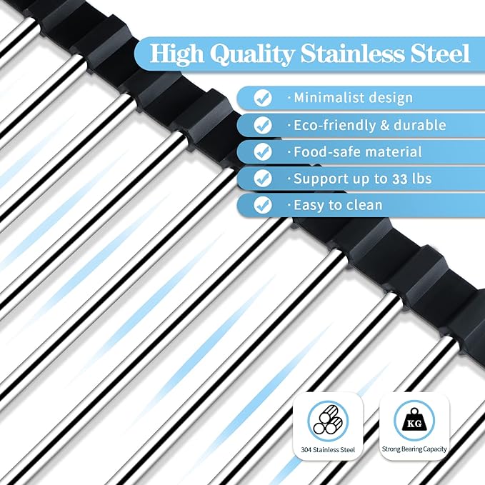Seropy Roll Up Dish Drying Rack Over The Sink Drying Rack for Kitchen Counter, Folding Dish Rack Over Sink Mat, Stainless Steel Dish Drainer Rack Kitchen Sink Organizer Accessories 17.5"x13.7" - Image 4