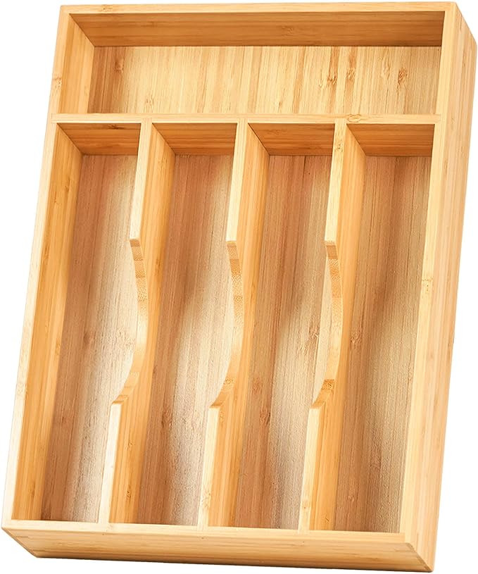 Umilife Bamboo Kitchen Drawer Organizer, 9 Inch Silverware Utensils Tray Holder for Small Drawer, Wood Caddy for Flatware Cutlery Knives by Umilife