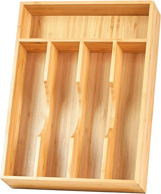 Umilife Bamboo Kitchen Drawer Organizer, 9 Inch Silverware Utensils Tray Holder for Small Drawer, Wood Caddy for Flatware Cutlery Knives by Umilife